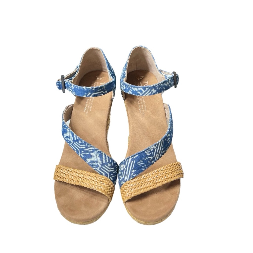 Toms Clarissa Blue Tan Wedge Size 8 Women Excellent Condition - Picture 2 of 9
